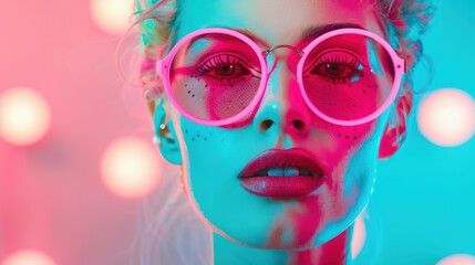 Obraz premium High-fashion portraits capturing models adorned in neon attire and hairstyles, set against dynamic neon-lit cityscapes for a futuristic and edgy aesthetic.