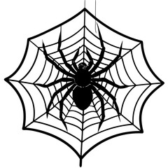 Obraz premium Hanging Spider Silhouette with Intricate Web Vector Art
