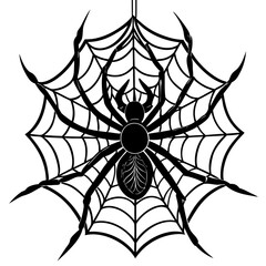 Fototapeta premium Hanging Spider Silhouette with Intricate Web Vector Art
