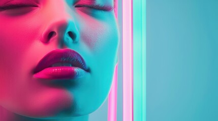 Creative studio portraits illuminated by neon lights, creating a futuristic and edgy atmosphere. These portraits focus on facial details and expressions, perfect for projects that require a modern
