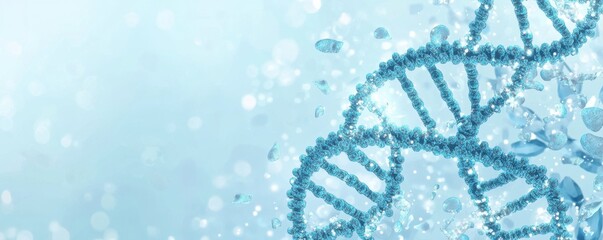 DNA helix structure on a sparkling blue background symbolizing genetics and scientific discovery