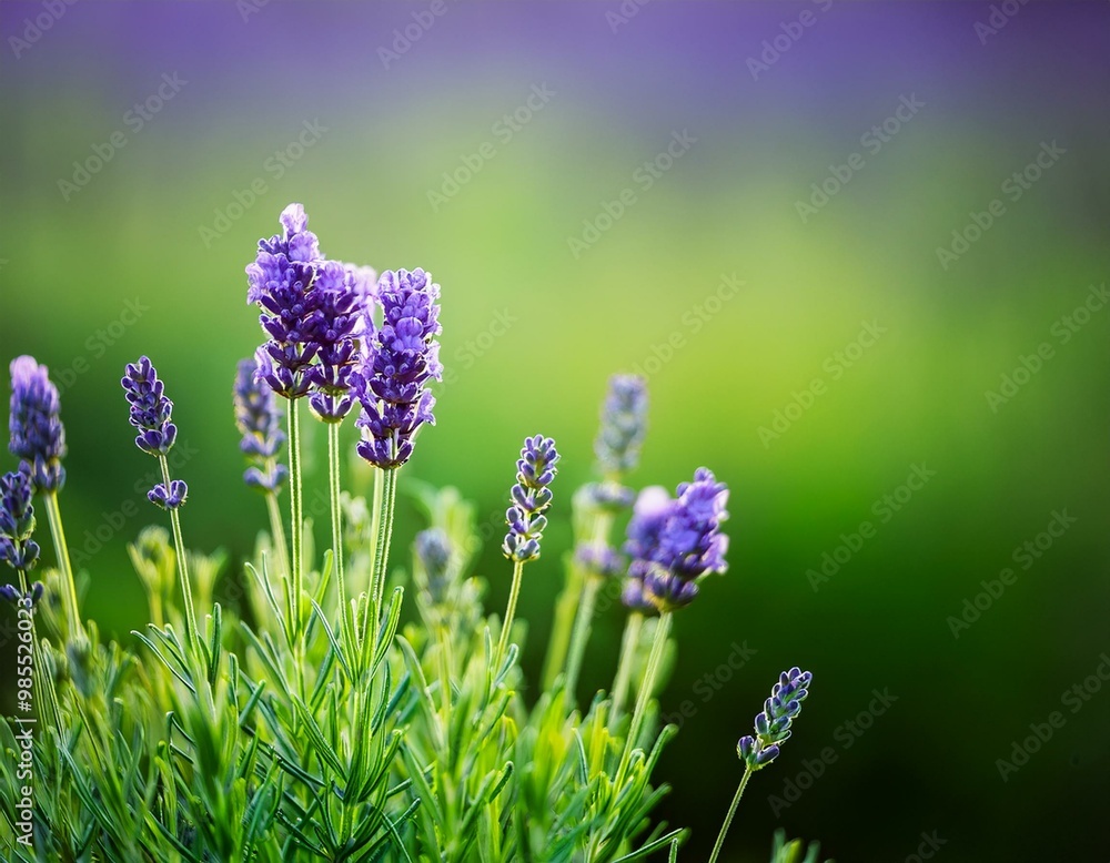 Wall mural lavender flowers - sunset over a summer purple lavender field . bunch of scented flowers in the lava