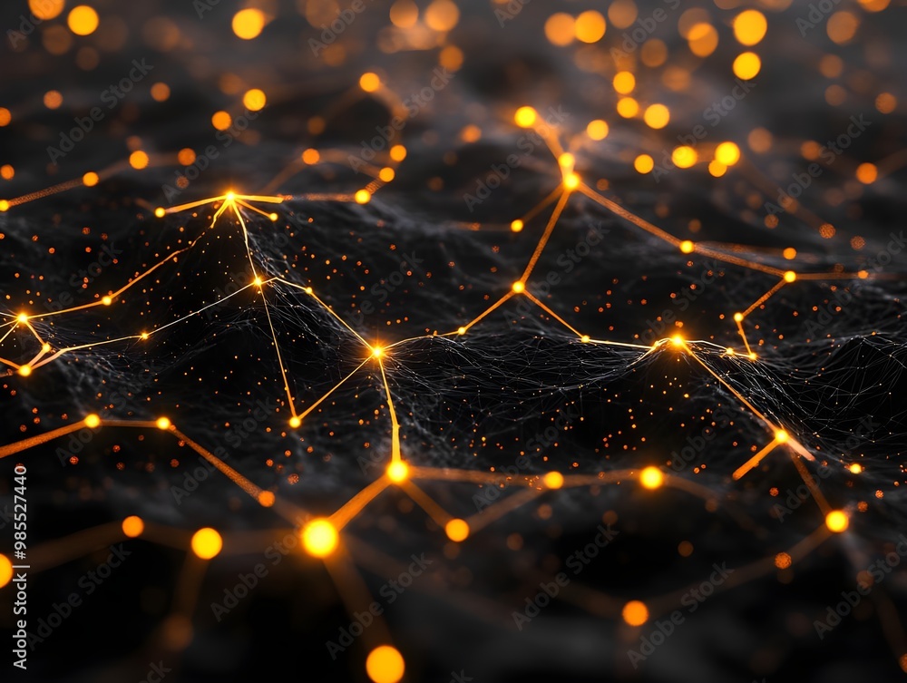 Poster abstract digital network with glowing nodes