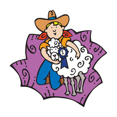 Boy with Prize Sheep vector design illustration