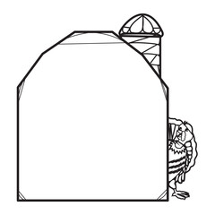 Farm barn cowshed building exterior with tractor and windmill flat vector