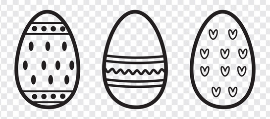 Easter Eggs collection.Set of Easter eggs simple line icons. Vector icons of eggs with ornament in flat design.