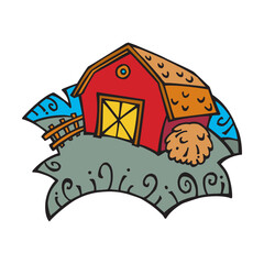 Farm barn cowshed building exterior with tractor and windmill flat vector