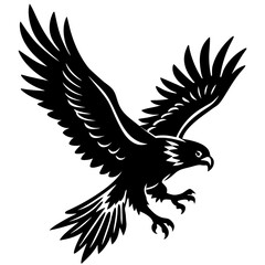 Diving Hawk Silhouette with Extended Claws Black Vector Art