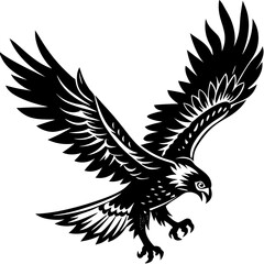 Diving Hawk Silhouette with Extended Claws Black Vector Art