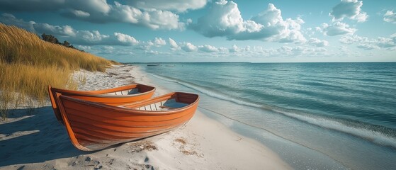 Summertime fishing boats at the Baltic Sea beach