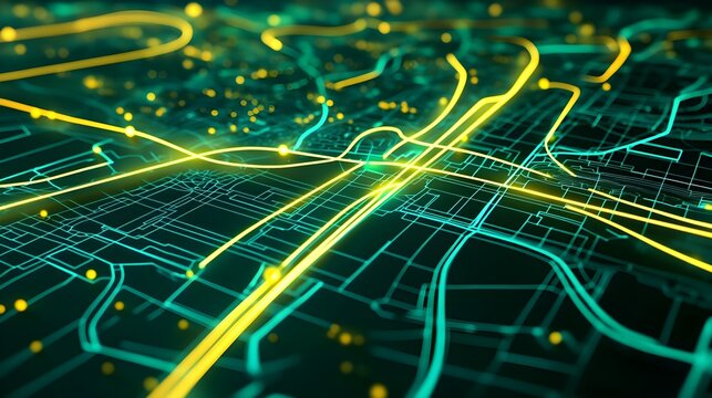 Abstract network traffic light patterns.