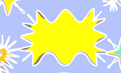 blue abstract border wave on yellow. funny background frames. children background. Speech bubble with copy space communication, talking, speaking concepts. Cartoon Illustration. retro pop art
