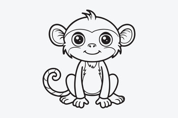Fototapeta premium Black line art of A MONKEY T for kids coloring book in white background