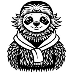 A black and white drawing of a sloth with pineapples in it
