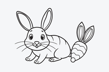 Black line art of  a RABBIT  for kids coloring book in white background