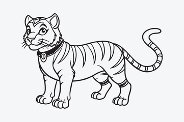 Black line art of  a TIGER  for kids coloring book in white background
