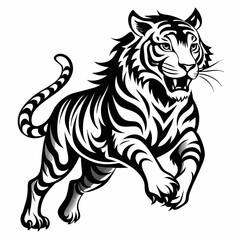 Dynamic Running Tiger Silhouette Vector,High-Quality Vector Silhouette of a Running Tiger,Stunning Tiger Running Silhouette Vector for Creative Projects