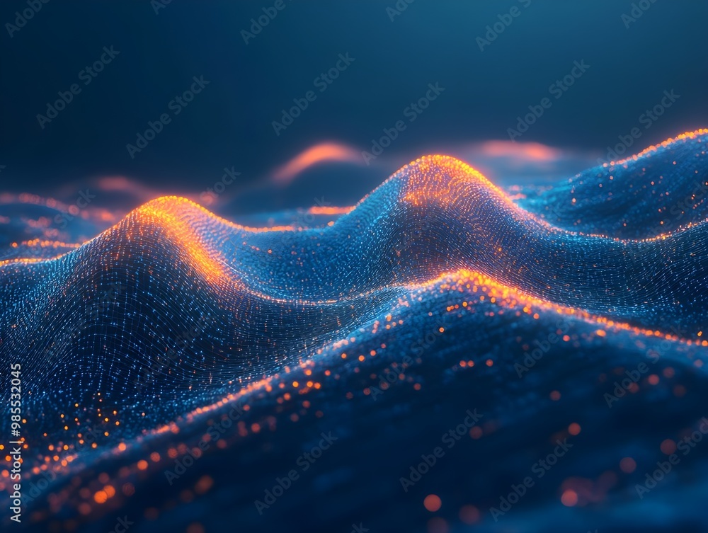 Poster abstract wave pattern with glowing lights.