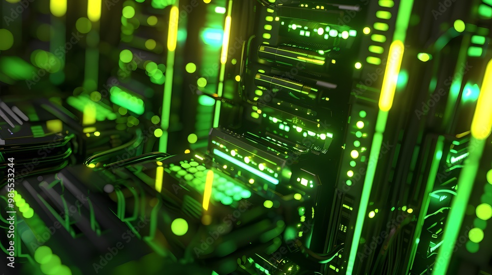 Poster a resilient system with backup nodes and data replication, glowing green as it automatically recover