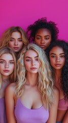 Obraz premium Women of various body types and ethnicities posing in a group to symbolize the strength and power of women. curvaceous and slender conception of the feminine body