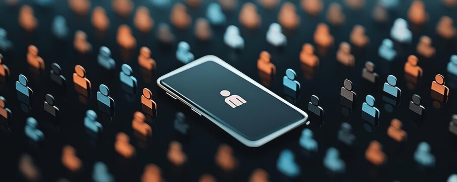 Conceptual image of a smartphone with a user profile surrounded by holographic social media data, representing personal branding and analytics User profile, Social media data