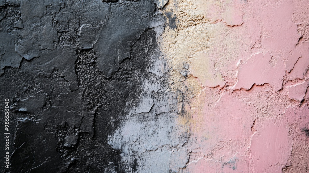 Poster this abstract composition showcases a striking rough matte black surface contrasted by soft pastel p