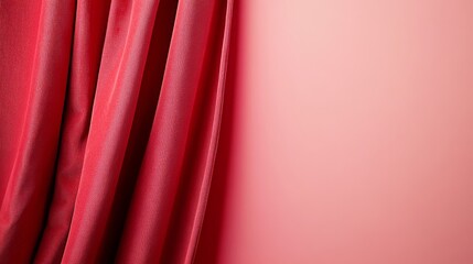 A soft red curtain unfolds gently, framing a pastel pink backdrop that creates a warm, inviting...