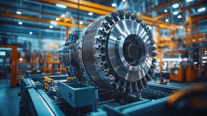 Fototapeta premium Massive electric motor whirling in the factory's production branch