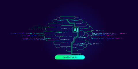 Illustration of abstract stream. Artificial intelligence. Big data, technology, AI, data transfer, data flow, large language model, generative AI