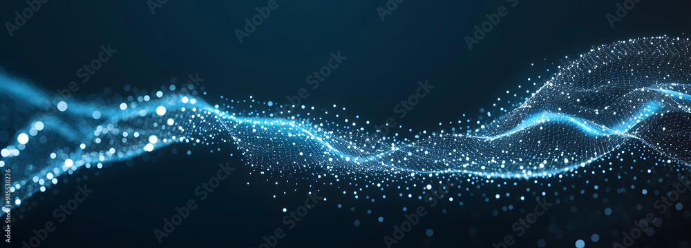 Poster abstract technology background in a curve shape like a water wave with dots and lines
