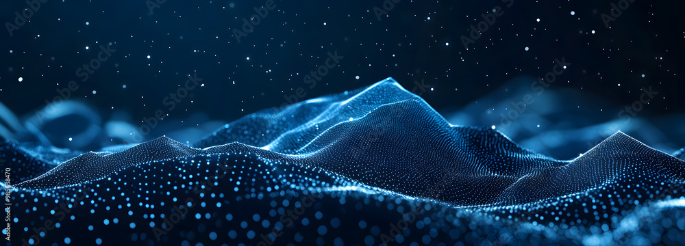 Poster abstract technology background in a curve shape like a water wave with dots and lines