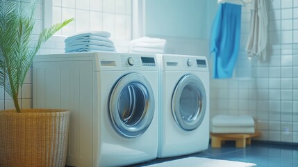 A washer and dryer are next to each other and a white washer 