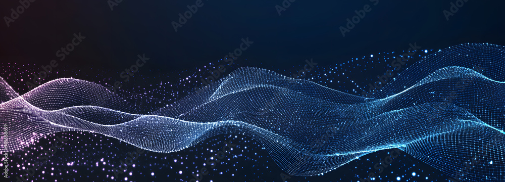 Poster abstract technology background in a curve shape like a water wave with dots and lines