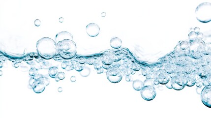Bubbles rise and float in a visually appealing arrangement, showcasing their clarity and transparency on a smooth white backdrop, creating a serene and refreshing aesthetic