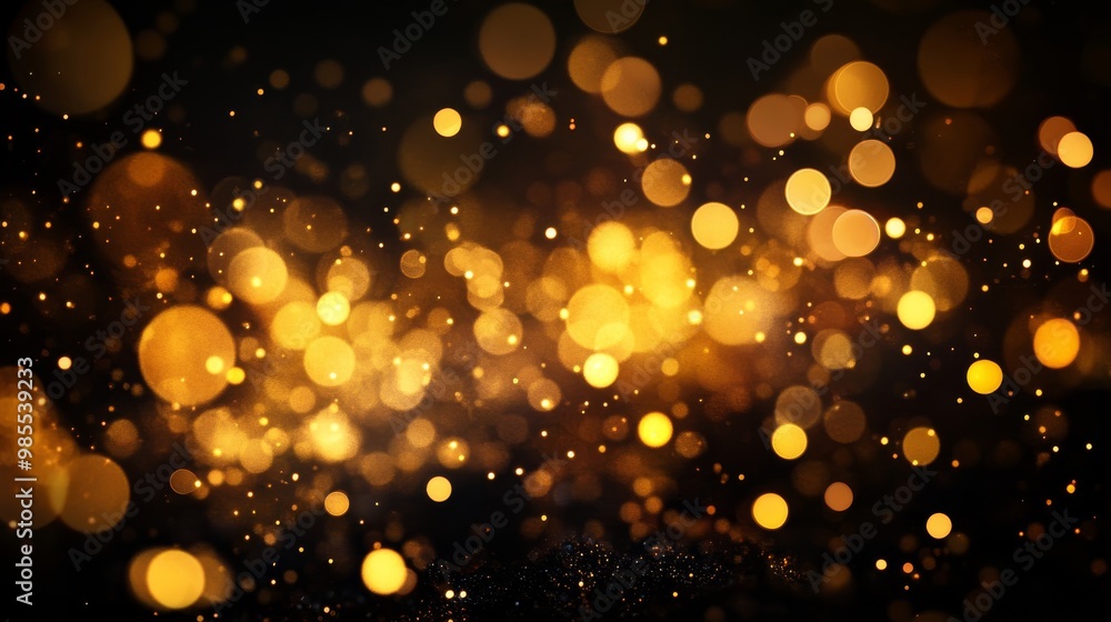 Poster countless golden lights shimmer softly against a dark background, forming an enchanting bokeh effect