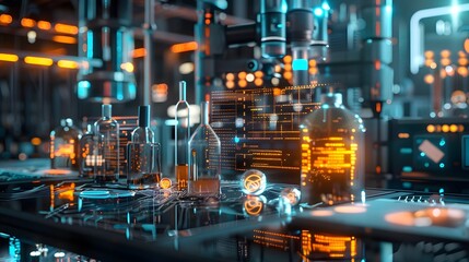 Obraz premium A futuristic lab with glowing algorithms being fine-tuned and optimized, visualizing improvements in efficiency and performance through complex mathematical transformations and heuristic methods