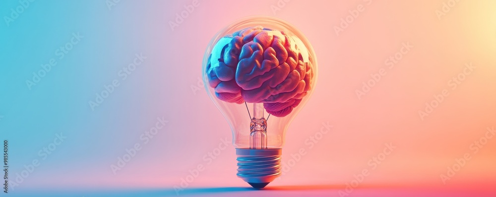 Poster an illuminated light bulb with a colorful brain inside representing creativity and innovation in a s
