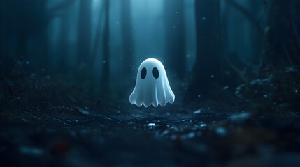 Ethereal Halloween Ghost Floating Through Spooky Enchanted Forest