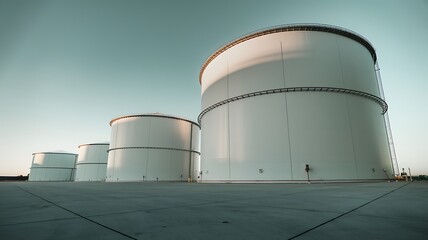 Illustration of oil storage tanks with a clear sky in the background