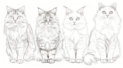 Group of Norwegian Forest Cats in Clean Setting