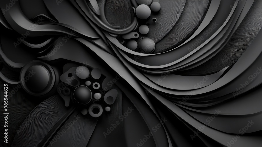 Fototapete a digital black art design with intricate patterns and details, all in shades of black and gray, cre