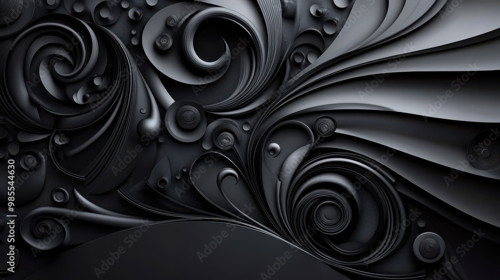 Fototapete a digital black art design with intricate patterns and details, all in shades of black and gray, cre