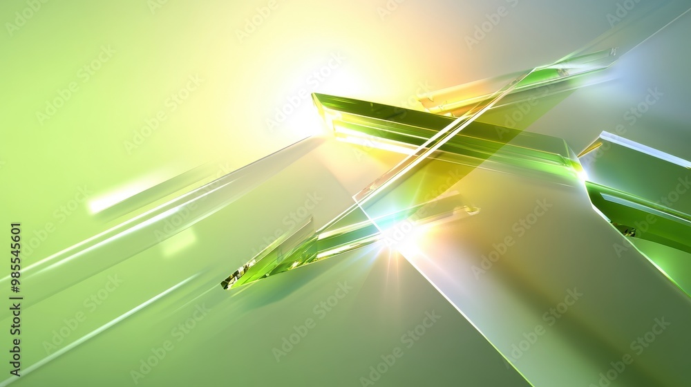 Poster a fresh, abstract green background with geometric patterns, creating a modern and energetic visual e