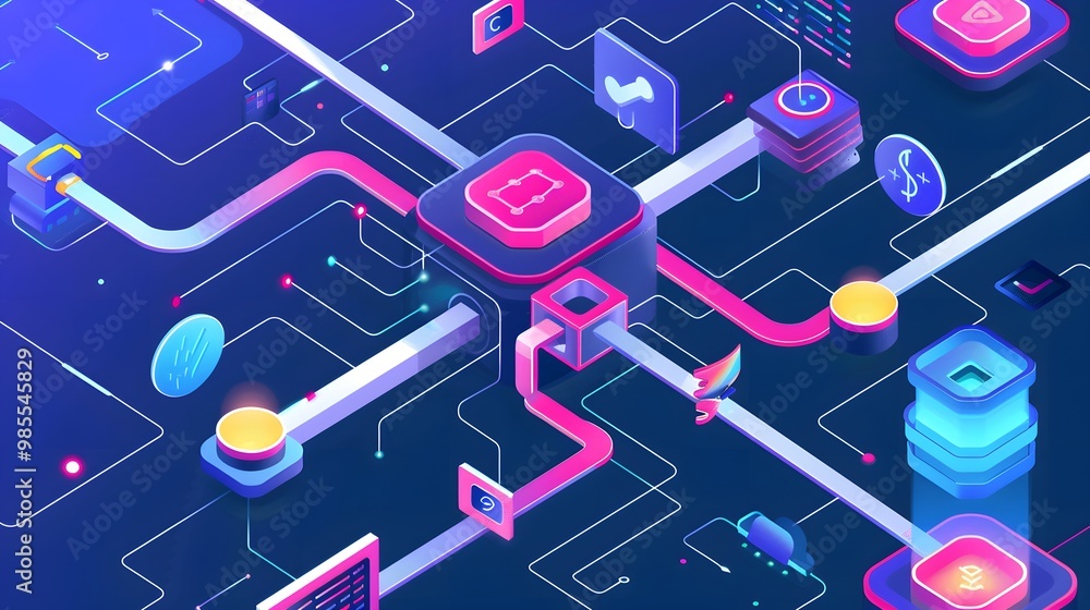 Poster a vibrant, automated pipeline where code changes are continuously built, tested, and deployed, visua