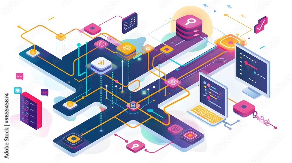 Poster a vibrant, automated pipeline where code changes are continuously built, tested, and deployed, visua