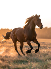 Obraz premium Majestic Horse Galloping Across a Golden Meadow