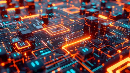 Obraz premium A digital scene illustrating techniques to reduce time delays, including minimized network hops, optimized code, and enhanced hardware, with glowing elements representing improved response times