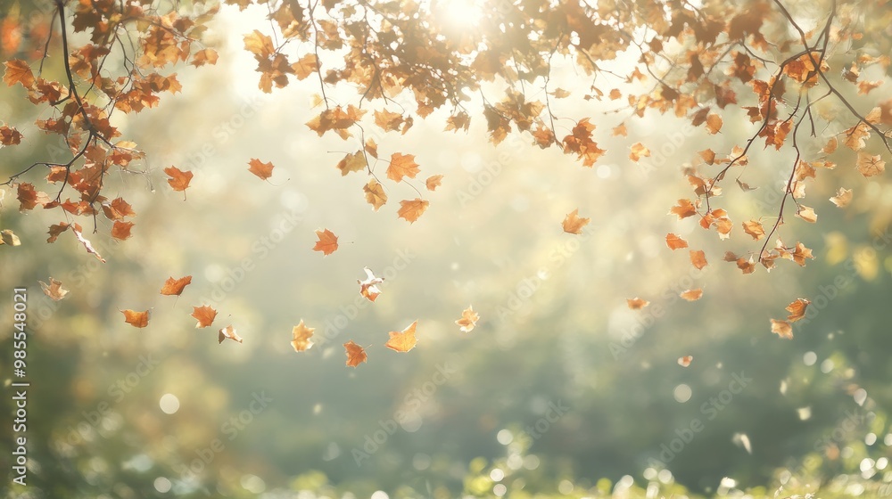 Aufkleber golden maple leaves gracefully float down against a tranquil backdrop, capturing the essence of autu