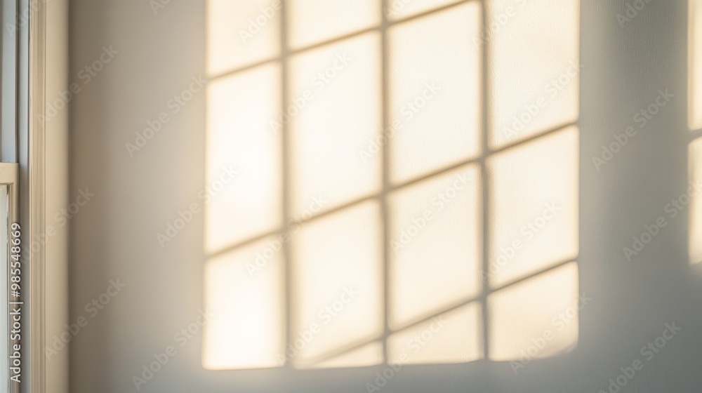 Poster natural light filters through a window, creating subtle patterns of light and shadow on a blank wall