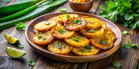 Crispy, twice-fried green plantain slices are a beloved Latin American side dish, serving as a satisfying accompaniment